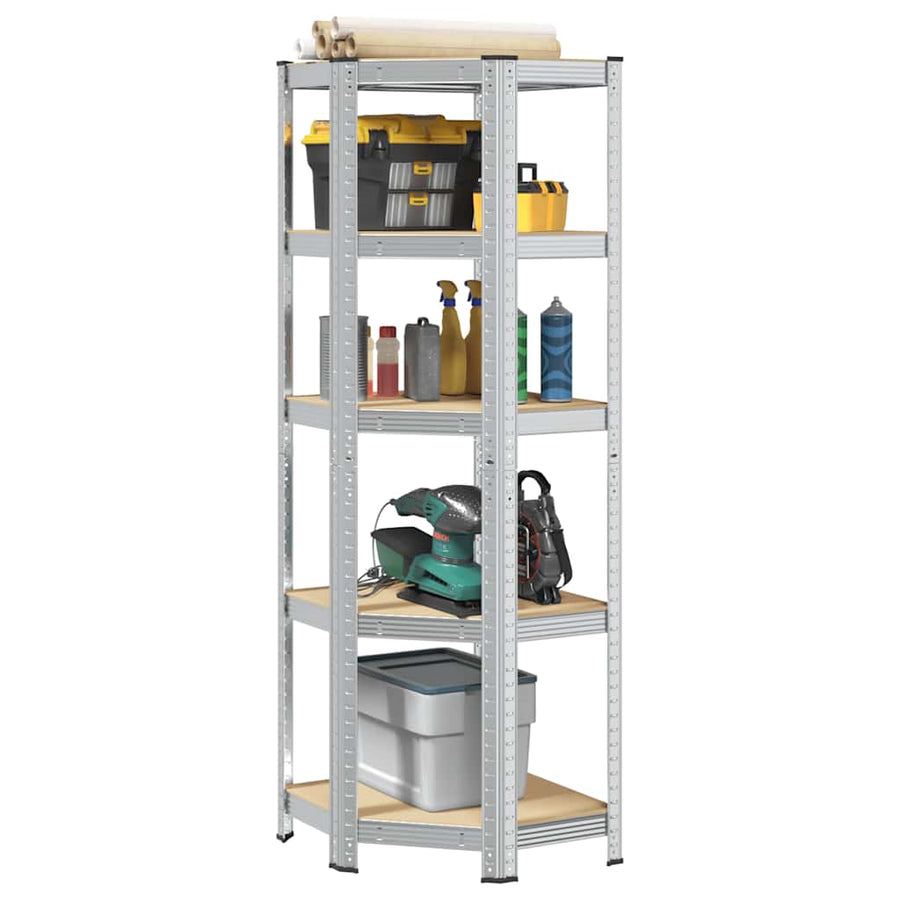 NNEVL 5-Layer Corner Shelf Silver Steel&Engineered Wood-0
