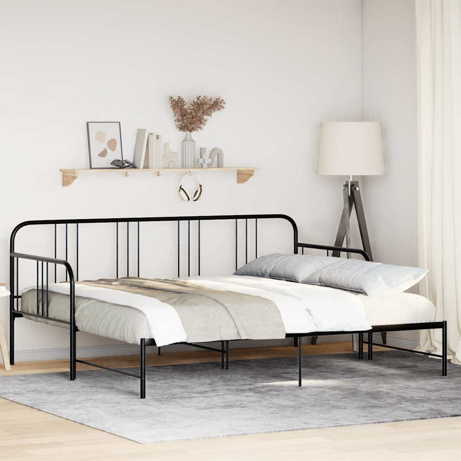 NNEVL Daybed with Trundle without Mattress Black 92x187 cm Single Metal-0
