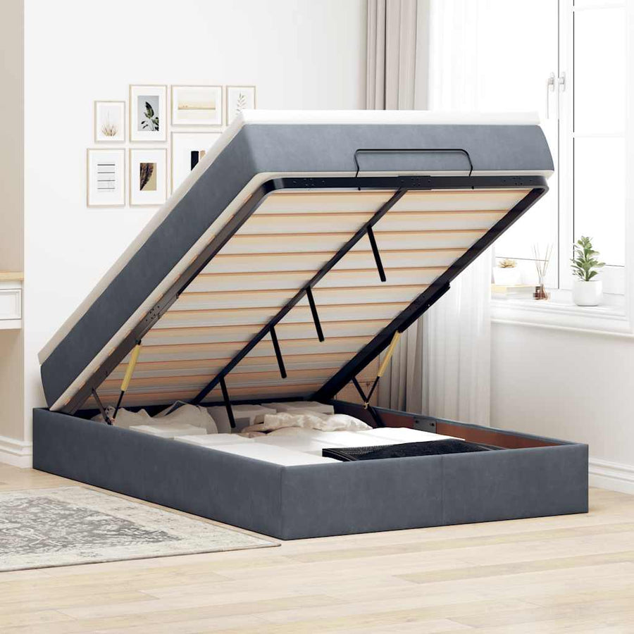 NNEVL Ottoman Bed with Mattress Dark Grey Super Single Velvet-0