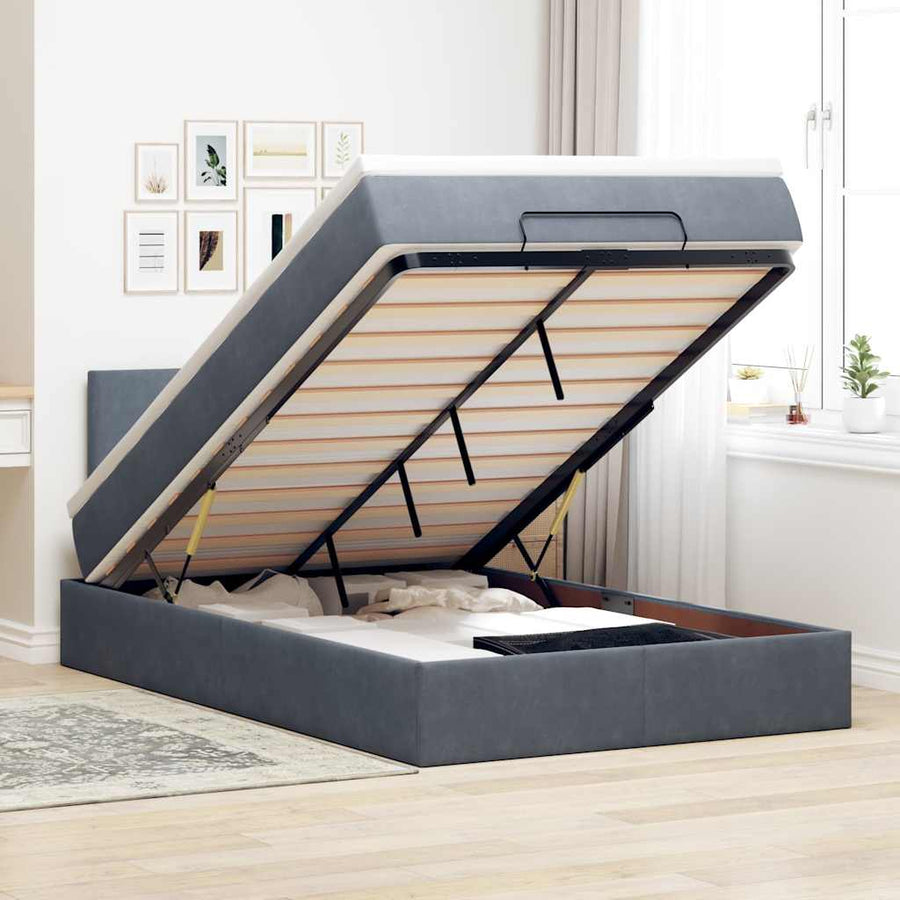 NNEVL Ottoman Bed with Mattress Dark Grey King Single Velvet-0