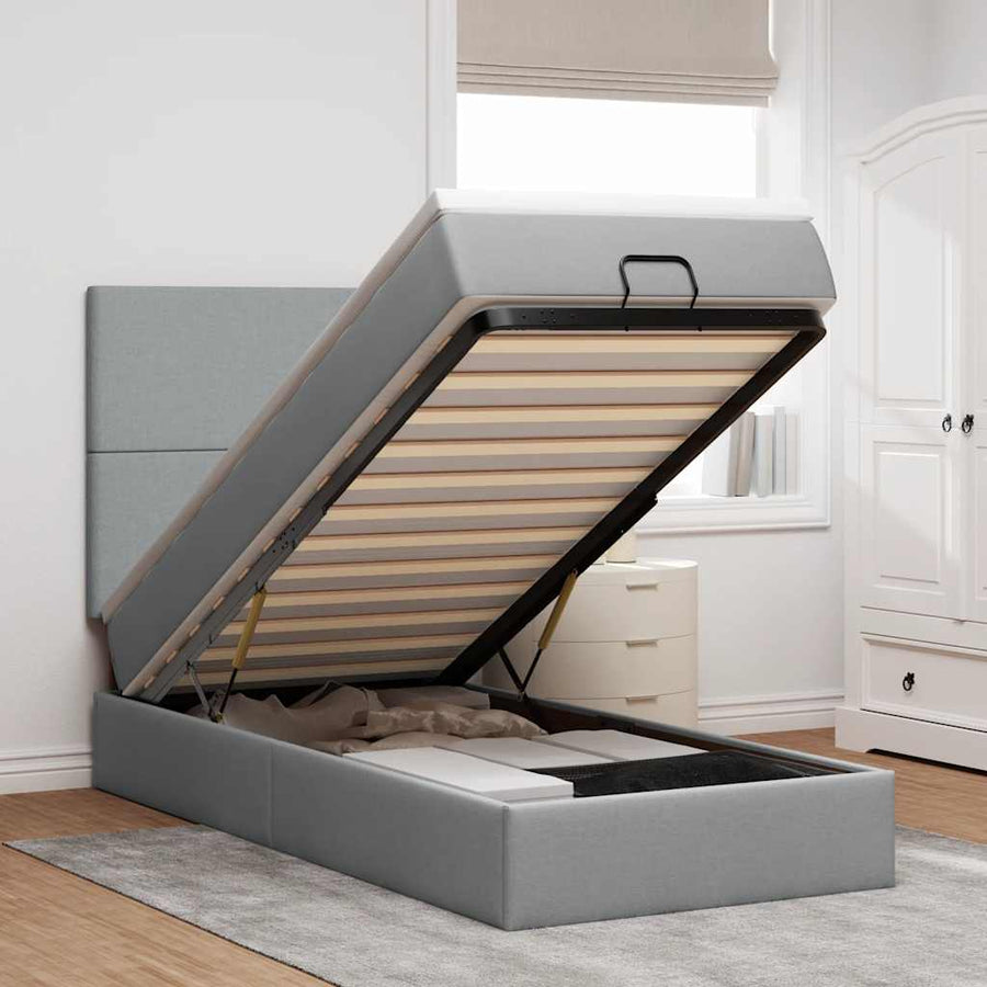 NNEVL Ottoman Bed with Mattress & LEDs Black Queen Faux Leather-0