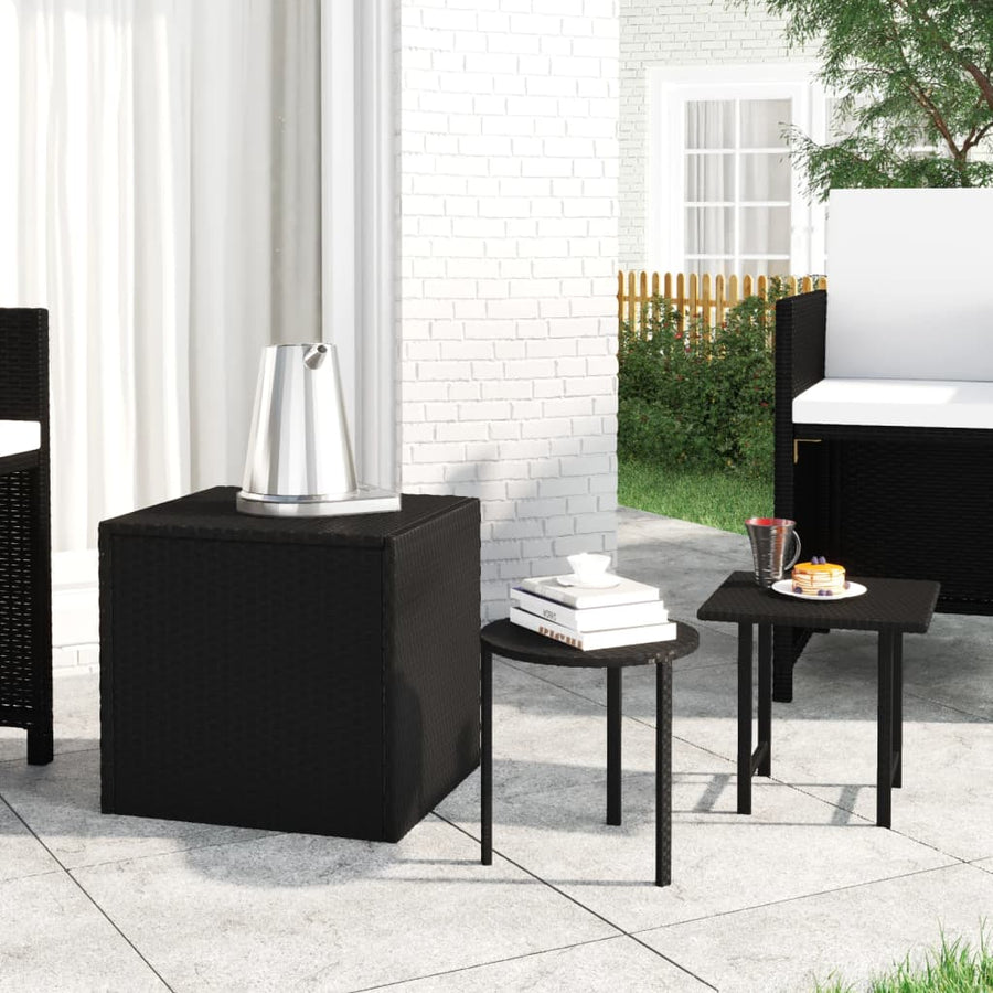 NNEVL Garden Side Tables 3 pcs Black Poly Rattan-0