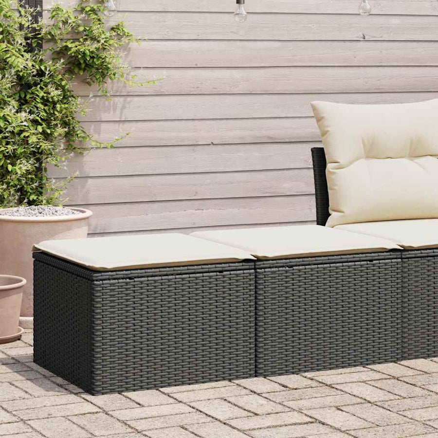 NNEVL 2 Piece Garden Sofa Set with Cushions Black Poly Rattan Acacia-0