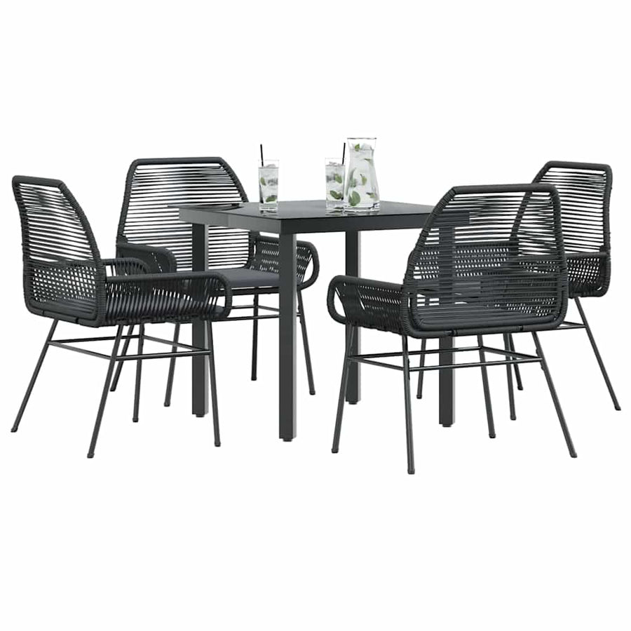 NNEVL 5 Piece Garden Dining Set with Cushions Black Poly Rattan Glass-0