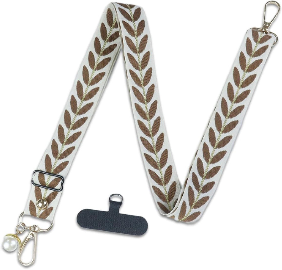 Leaf Pattern Phone Neck Strap - Soft Adjustable Shoulder Cord with Decorative Beads for Comfortable Hands-Free Carrying