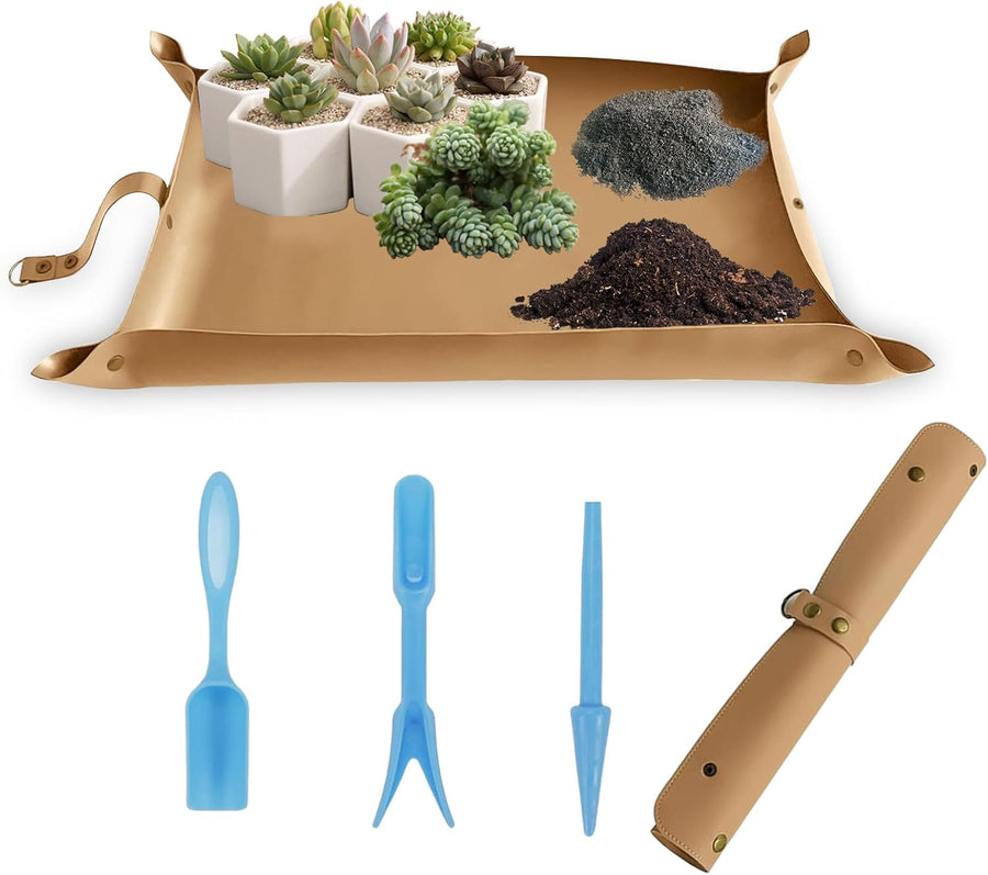 Leather Pot Mat Repotting Mat, Portable Succulent Plant Mat, Waterproof Thickened Foldable Garden Mat, Pot Plate, Plant Mats for Repotting (Brown, 76 Cm X 45 Cm)