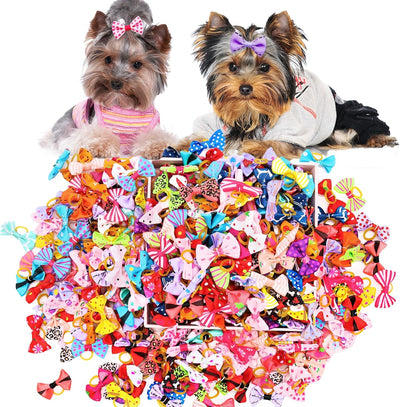 Small Dog Hair Bows with Rubber Bands for Small Medium Dogs | Handmade 100PCS Bulk Dog Bows，Light & Secure & Comfortable，Perfect for Top Knots of Long-Haired Puppies Daily Styling