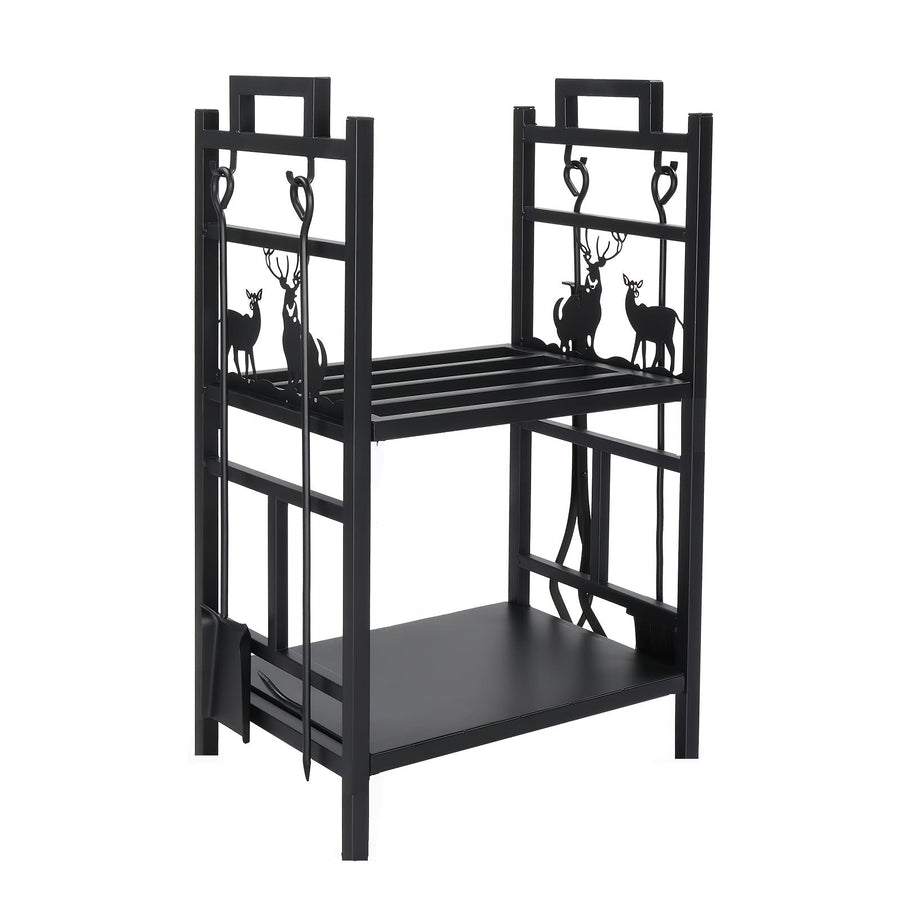NNETM 2-Tier Firewood Rack with Hooks-0