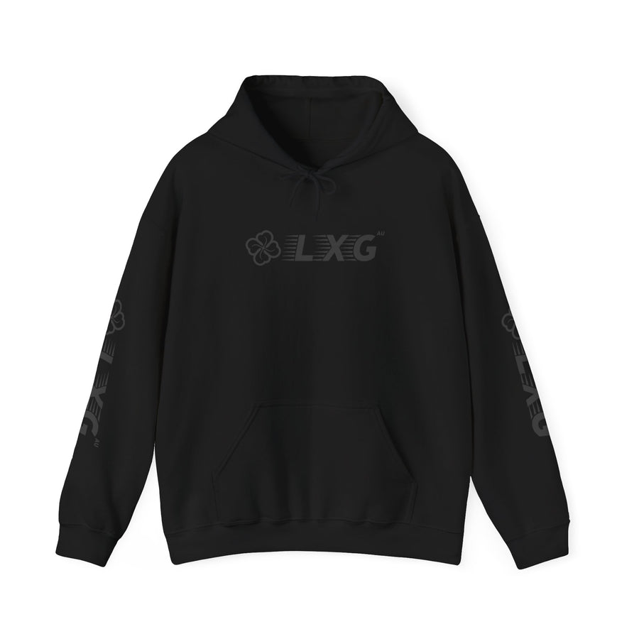 LXG AU Blackout Hoodie — Logo on Chest & Both Sleeves