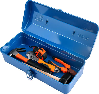 Large Metal Tool, Portable Steel Tool Box, Storage Box Tool Organiser Box with Handle for Workshop Portable Case with Lid Locking Organiser Box for Hardware Part (Blue)