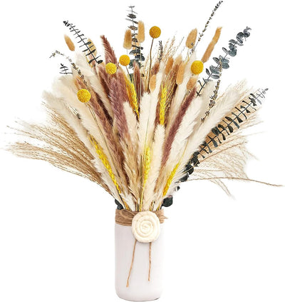 125Pcs Natural Dried Pampas Grass Decor for Boho Home Decor Mixed Dried Flowers Bouquet for Wedding Decor Pompas Floral Arrangements, Farmhouse Rustic Home Decor