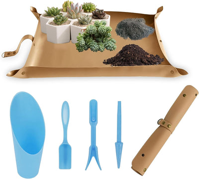 Leather Pot Mat Repotting Mat, Portable Succulent Plant Mat, Waterproof Thickened Foldable Garden Mat, Pot Plate, Plant Mats for Repotting (Brown, 60 Cm X 30 Cm)