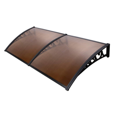 NNEDSZ Window Door Awning 1mx2.4m Brown Hollow Sheet Plastic Frame-0