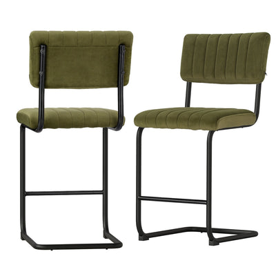 NNEDSZ 2x Bar Stools Velvet Chairs Green-0