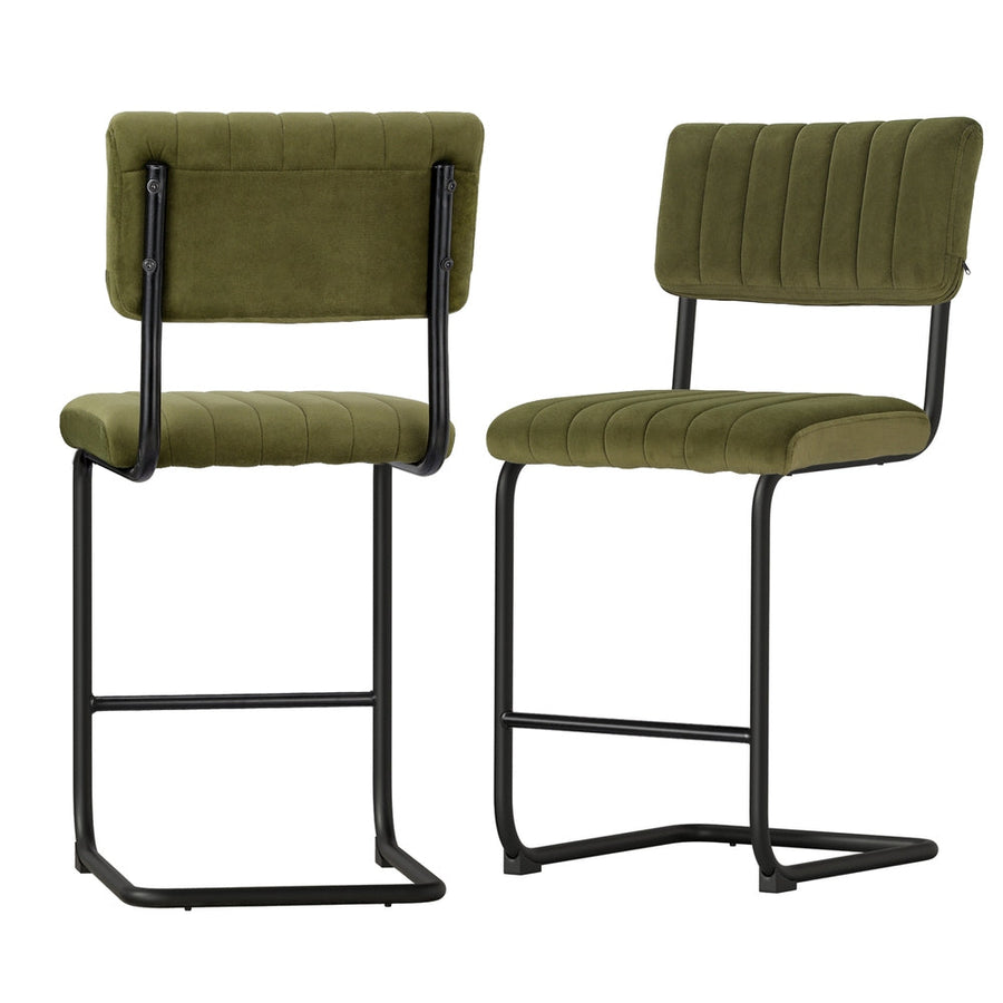 NNEDSZ 2x Bar Stools Velvet Chairs Green-0