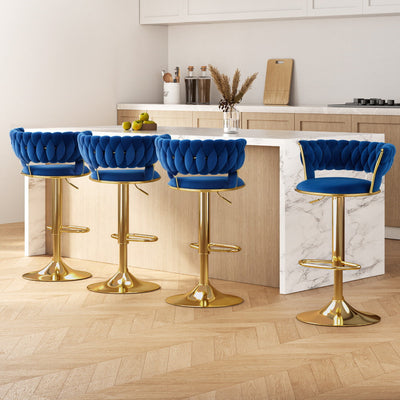 NNEDSZ Artiss 4x Bar Stools Gas Lift Velvet Woven Backrest Navy-0