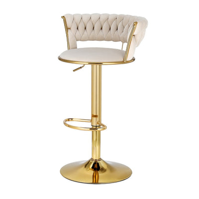 NNEDSZ 2x Bar Stools Gas Lift Velvet Woven Backrest Ivory-0