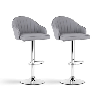 Artiss 2x Bar Stools Kitchen Swivel Gas Lift Counter Chair Shell Leather Grey-0