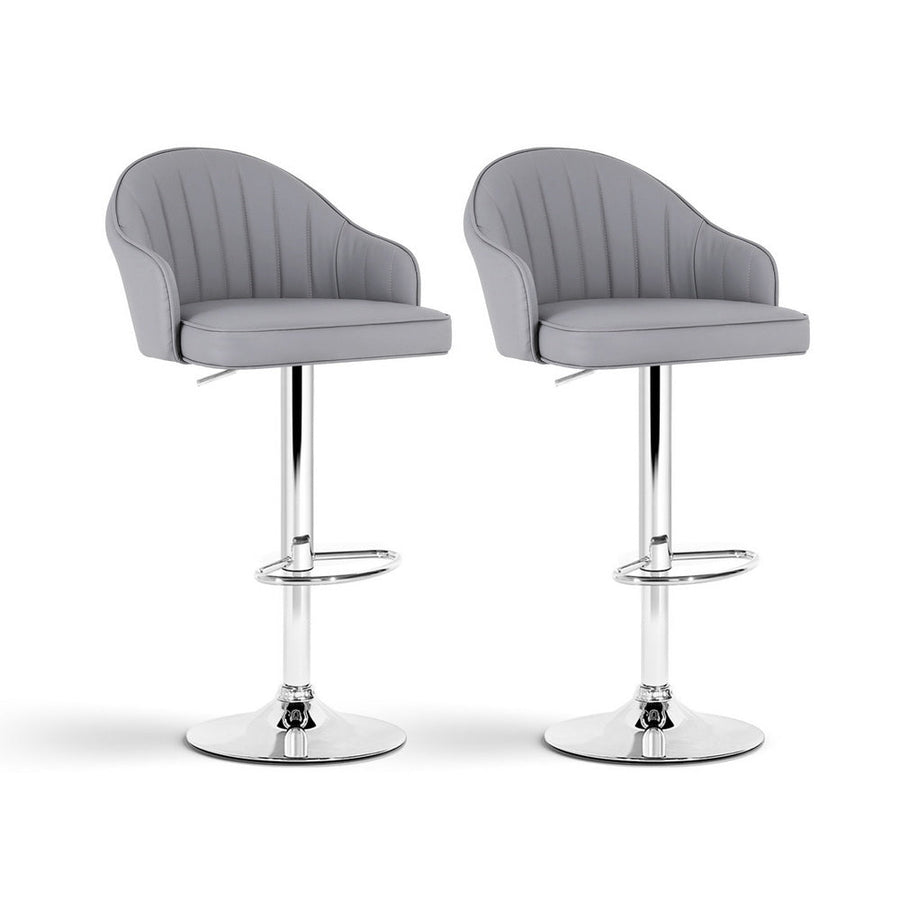 Artiss 2x Bar Stools Kitchen Swivel Gas Lift Counter Chair Shell Leather Grey-0