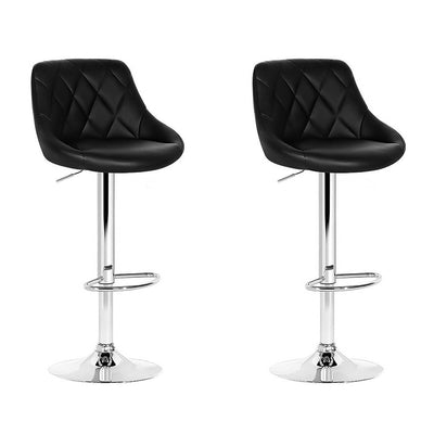 NNEDSZ Set of 2 Bar Stools PU Leather Diamond Style - Black-0