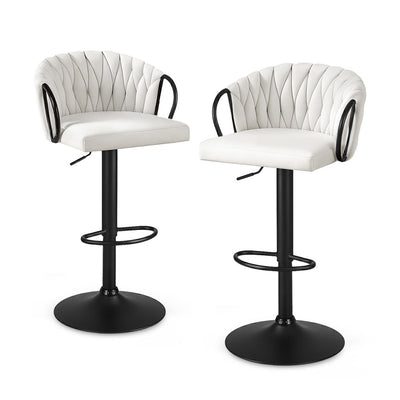 Artiss Bar Stool x2 Kitchen Dining Chair Counter Gaslift Woven Velvet Ivory-0