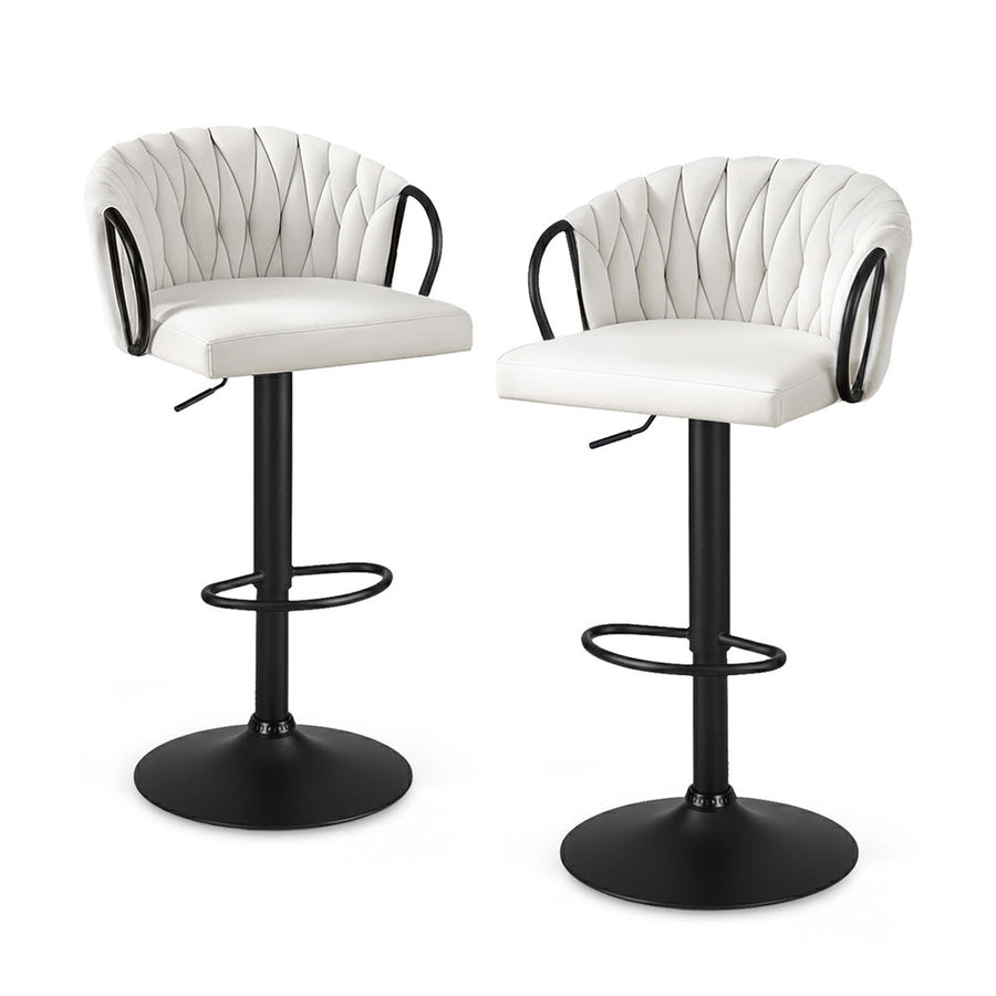 Artiss Bar Stool x2 Kitchen Dining Chair Counter Gaslift Woven Velvet Ivory-0