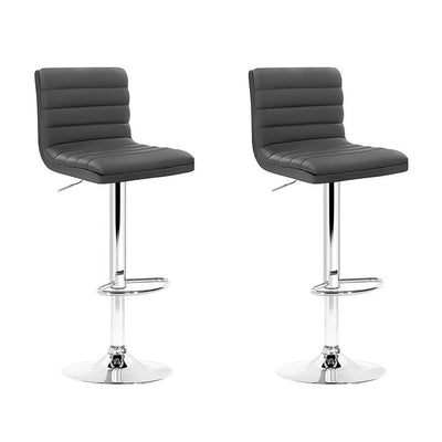 NNEDSZ  Set of 2 PU Leather Lined Pattern Bar Stools- Grey and Chrome-0