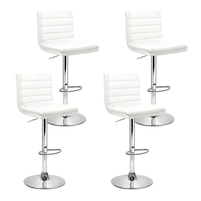NNEDSZ  Set of 4 PU Leather Lined Pattern Bar Stools- White and Chrome-0