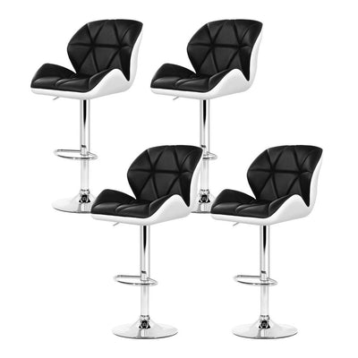 NNEDSZ Artiss 4x Bar Stools Gas Lift Padded Leather Black & White-0