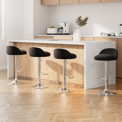 NNEDSZ Artiss 4x Bar Stools PU Leather Gas Lift Black-0