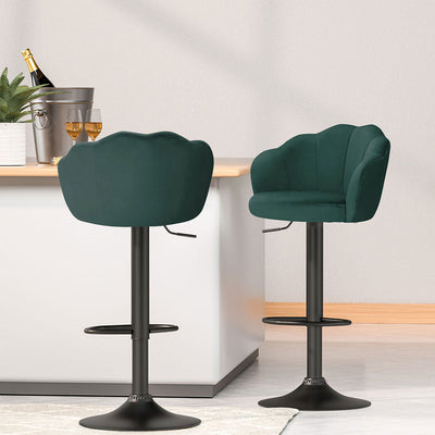 NNEDSZ Artiss 4x Bar Stools Gas Lift Velvet Green-0