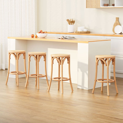 NNEDSZ Artiss 4x Bar Stoosl Rattan Seat Wooden-0