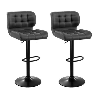 NNEDSZ Set of 2 Kitchen Bar Stools Gas Lift Plush PU Leather - Black and Grey-0