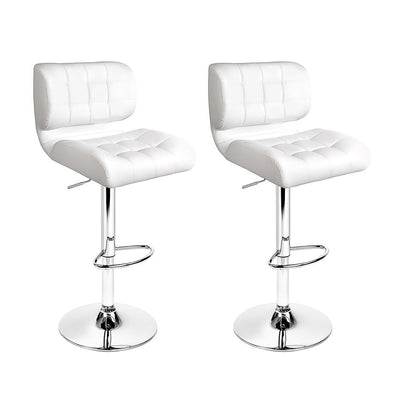 NNEDSZ Set of 2 PU Leather Gas Lift Bar Stools - White and Chrome-0