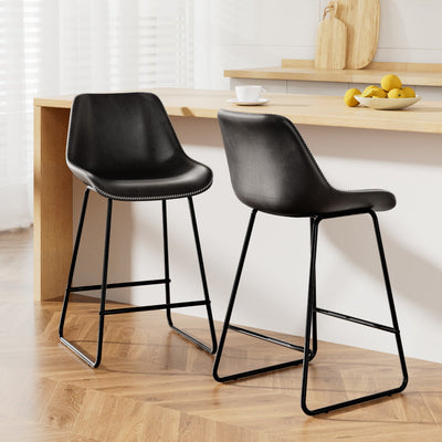 NNEDSZ Artiss Bar Stools Kitchen Counter Barstools Leather Metal Chairs Black x2-0