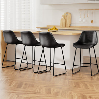 NNEDSZ Artiss 4x Bar Stools Leather Padded Metal Legs Black-0