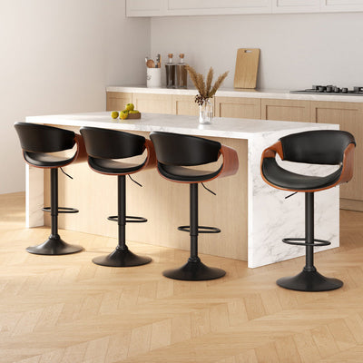 NNEDSZ Artiss 4x Bar Stools Gas Lift Leather w/Armrest-0