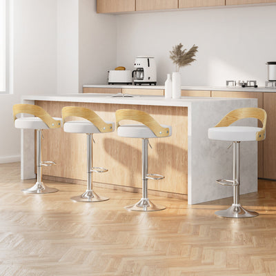 NNEDSZ Artiss 4x Bar Stools Adjustable Leather Padded White-0