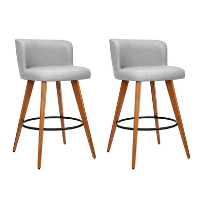 NNEDSZ Set of 2 Wooden Fabric Bar Stools Circular Footrest - Light Grey-0