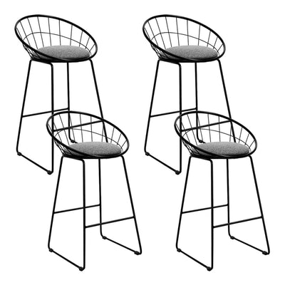 NNEDSZ  Set of 4 Bar Stools Steel Fabric - Grey and Black-0