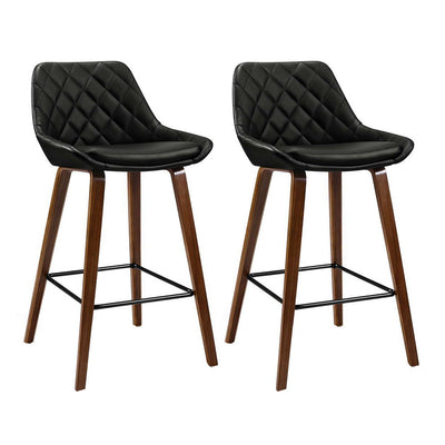 NNEDSZ Set of 2 Bar Stools Bentwood PU Leather Diamond Pleat - Black-0