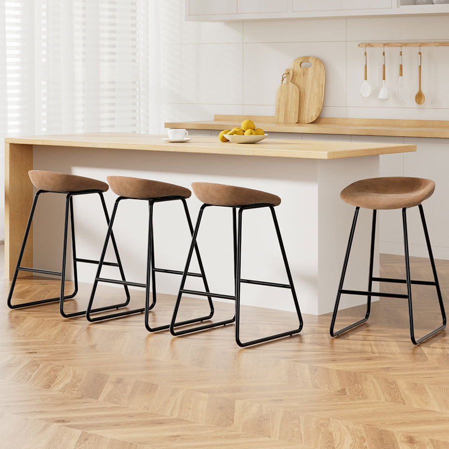 NNEDSZ Artiss 4x Bar Stools Kitchen Dining Chairs Counter Stool PU Leather Metal Brown-0