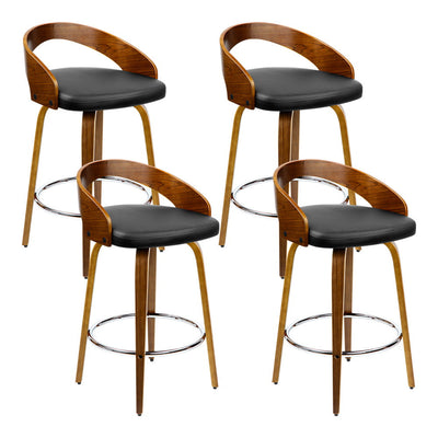 NNEDSZ Set of 4 Walnut Wood Bar Stools - Black and Brown-0