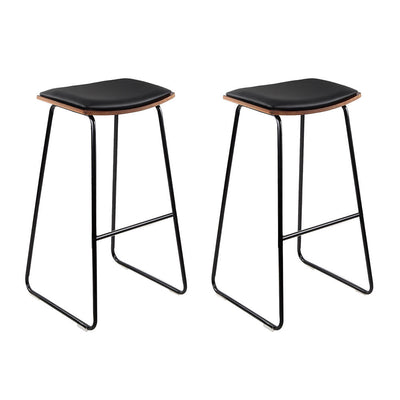 NNEDSZ Set of 2 Backless PU Leather Bar Stools - Black and Wood-0