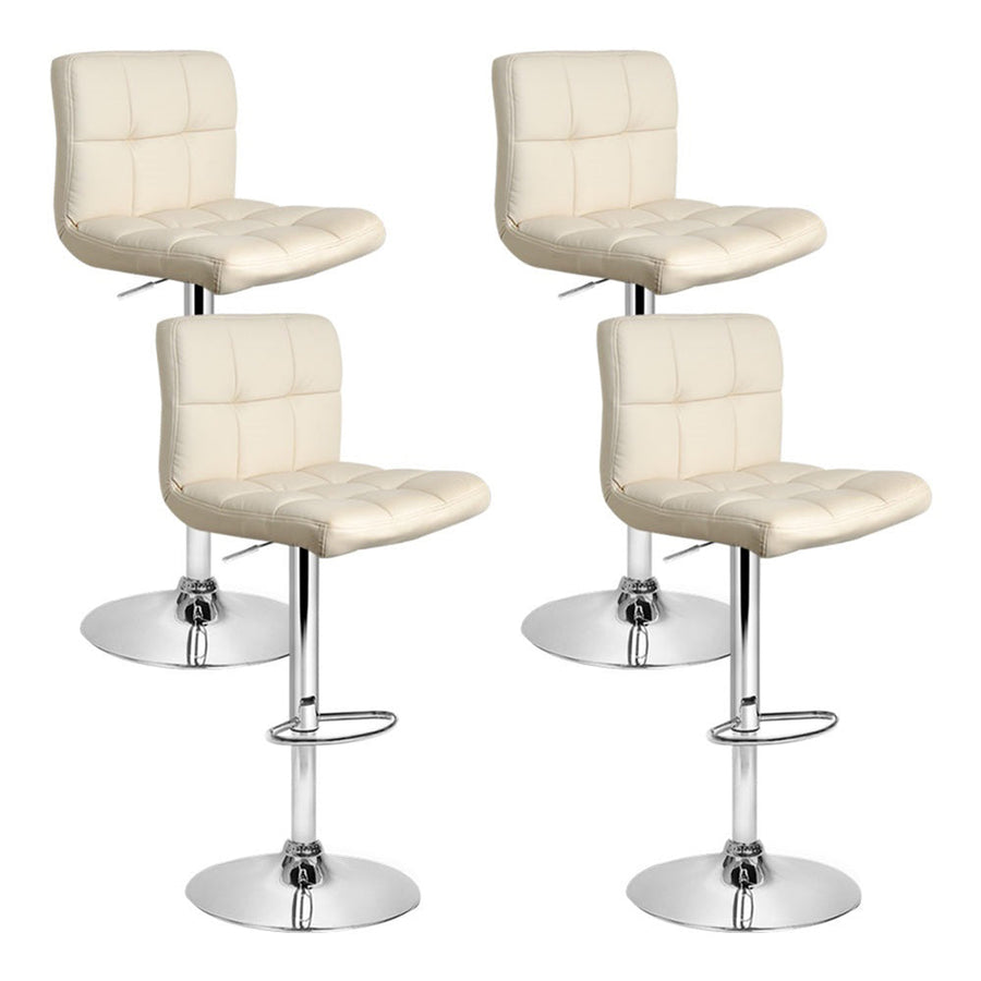 NNEDSZ Set of 4 PU Leather Gas Lift Bar Stools - Beige-0