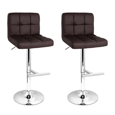 NNEDSZ Set of 2 Gas Lift Bar Stools PU Leather - Chocolate Brown-0