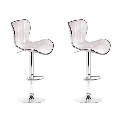 NNEDSZ Set of 2 PU Leather Patterned Bar Stools - White and Chrome-0