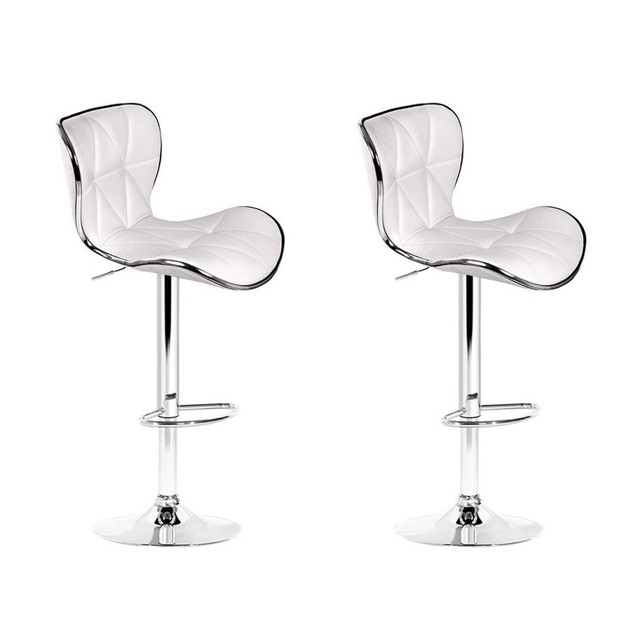 NNEDSZ Set of 2 PU Leather Patterned Bar Stools - White and Chrome-0