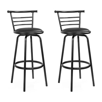 NNEDSZ Set of 2 PU Leather Bar Stools - Black and Steel-0