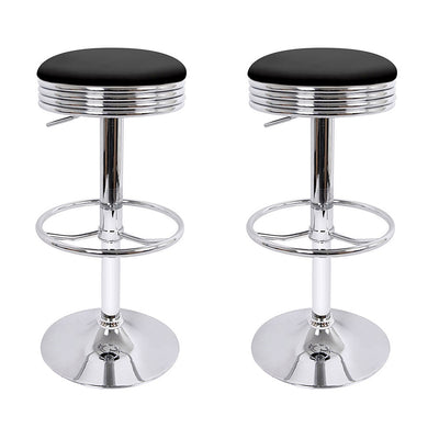 NNEDSZ Set of 2 Backless PU Leather Bar Stools - Black and Chrome-0